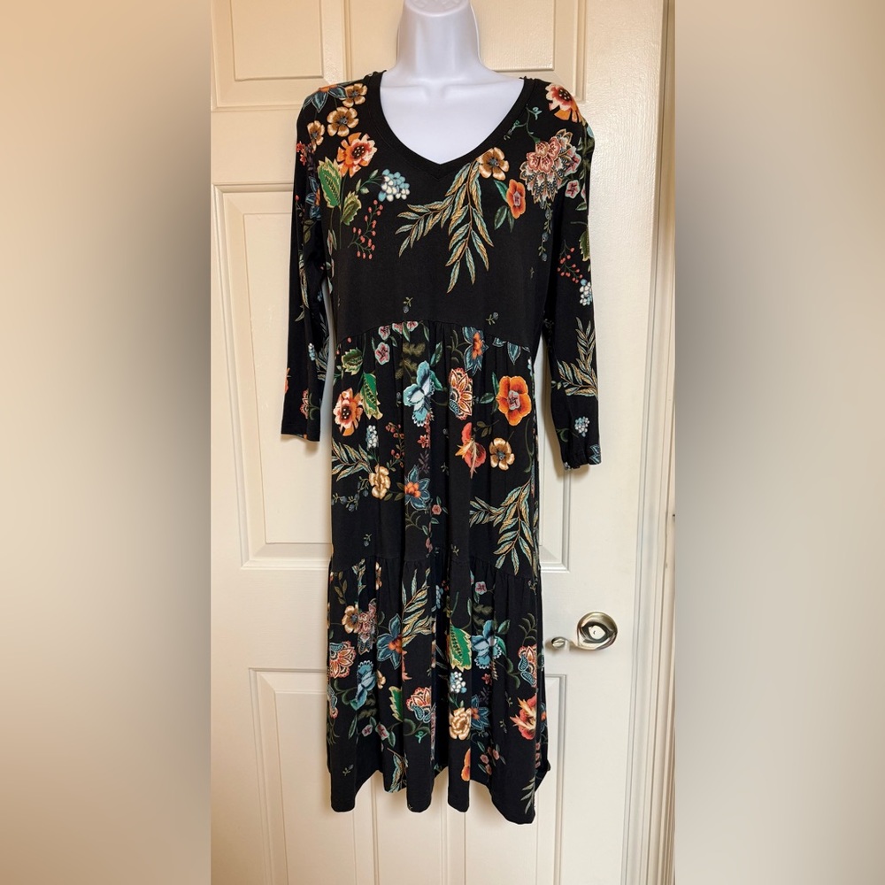 Johnny Was Boho Floral Black Dress